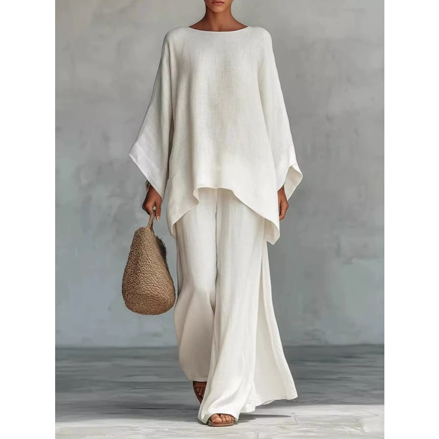 Full Size Casual Loose Fit Top and Pants Set Two-Piece Plus White / S Apparel Accessories