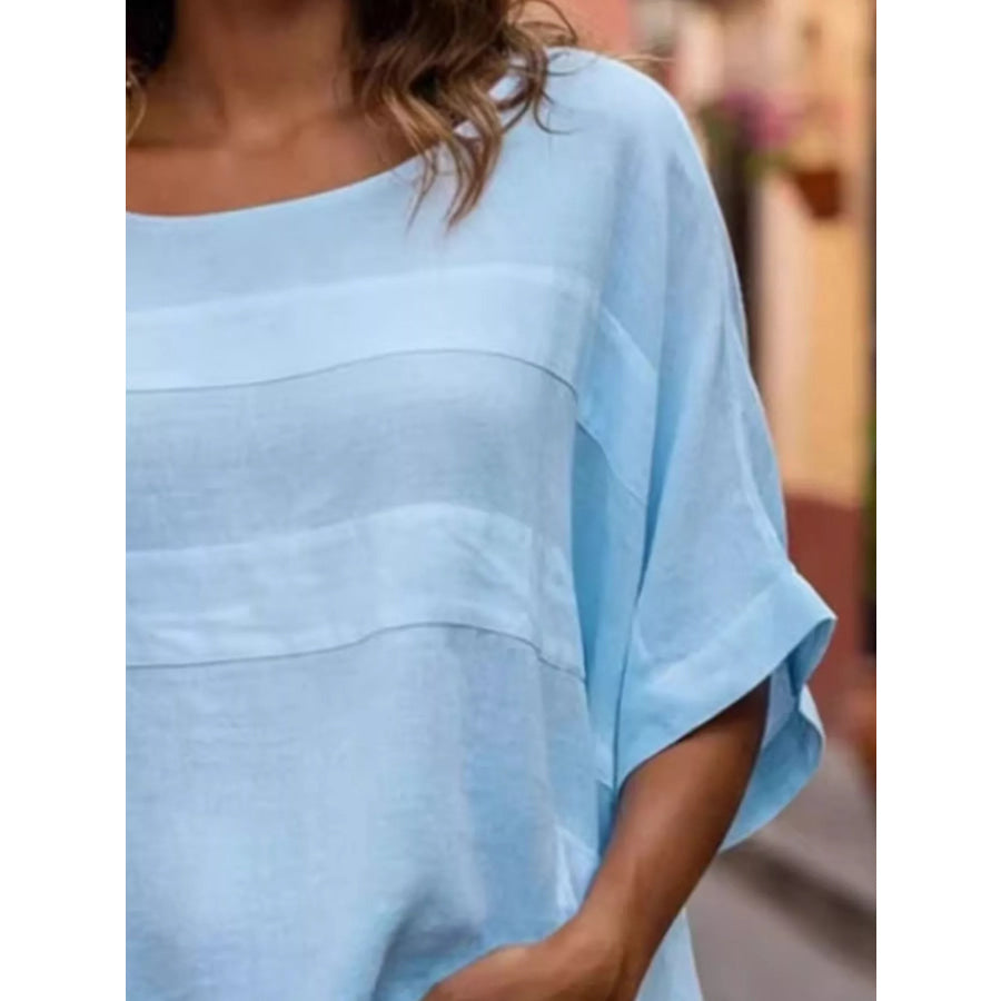 Full Size Casual Loose Round Neck Blouse Plus Size Apparel and Accessories