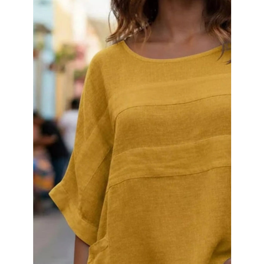 Full Size Casual Loose Round Neck Blouse Plus Size Apparel and Accessories