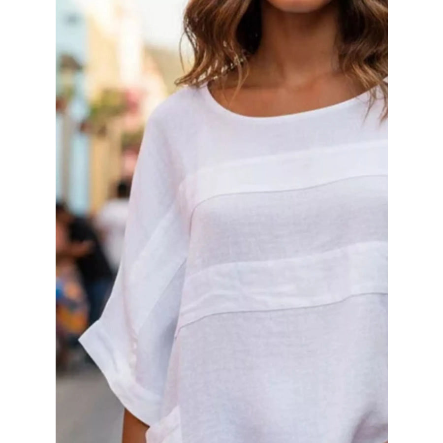 Full Size Casual Loose Round Neck Blouse Plus Size Apparel and Accessories