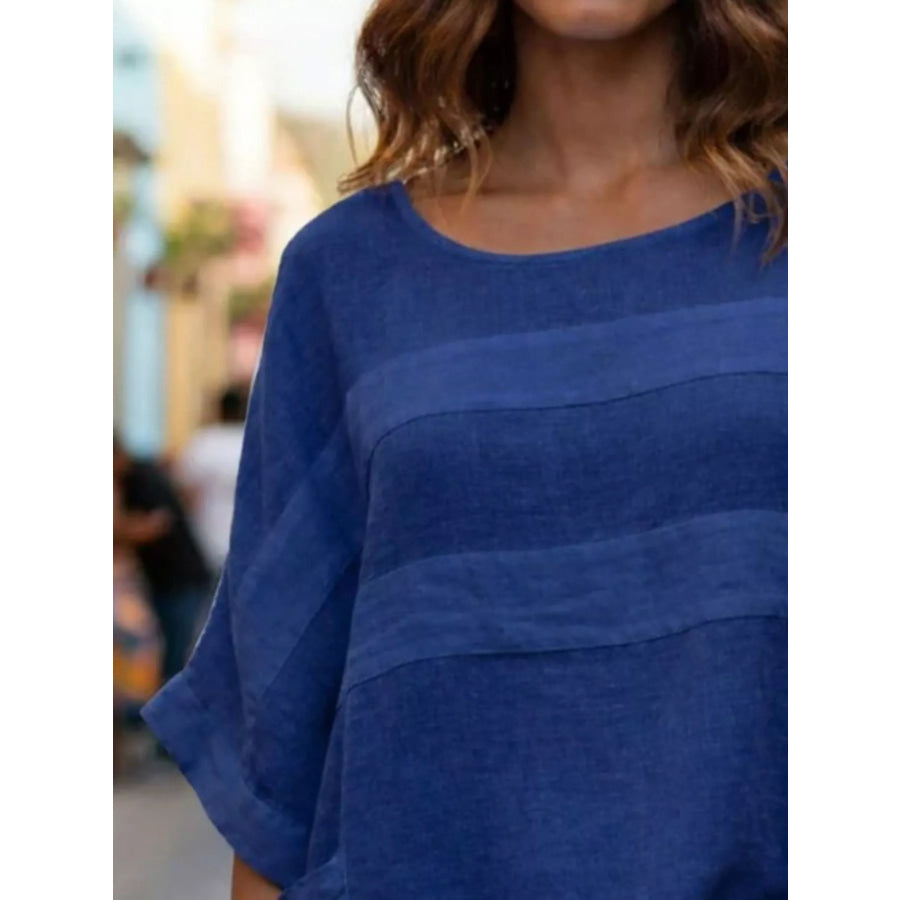 Full Size Casual Loose Round Neck Blouse Plus Size Apparel and Accessories