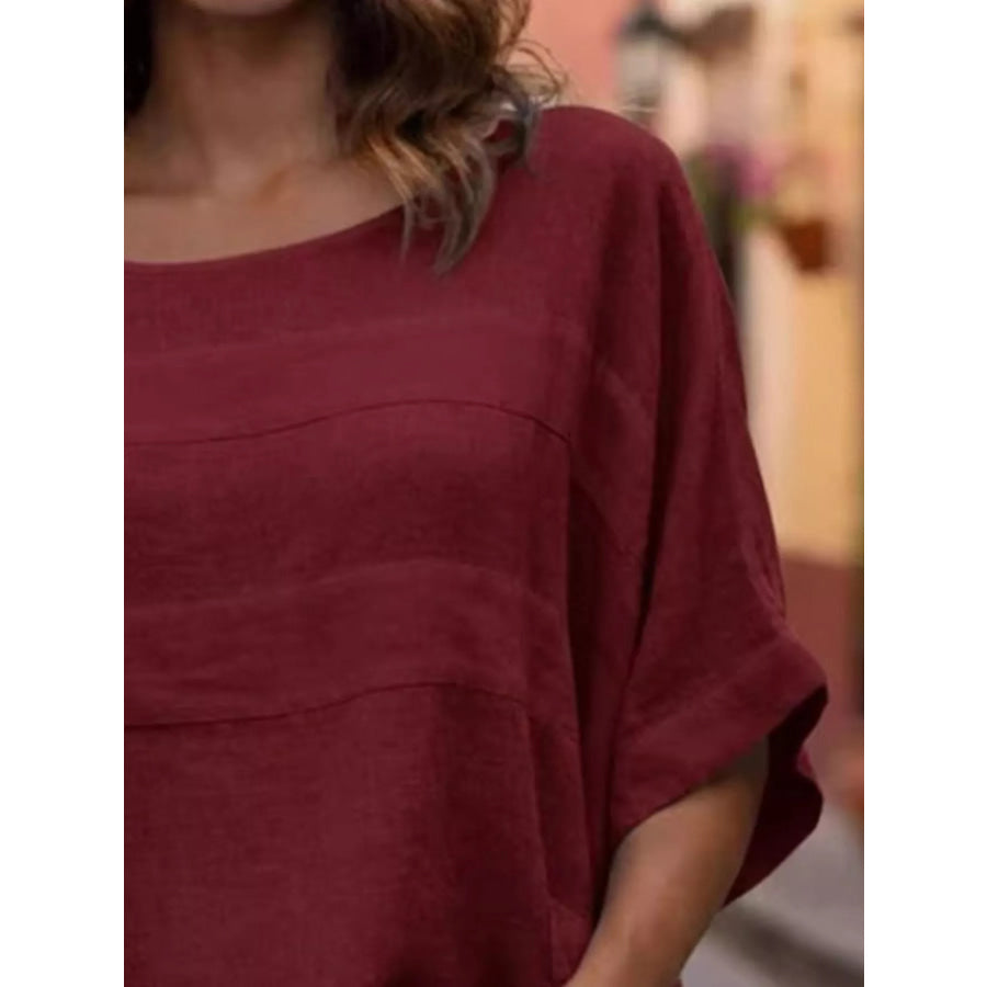 Full Size Casual Loose Round Neck Blouse Plus Size Apparel and Accessories