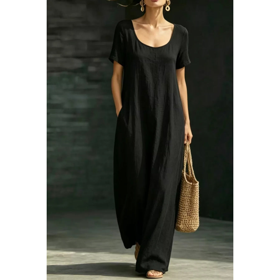 Full Size Casual Loose Short Sleeve Maxi Dress Plus Size Apparel and Accessories