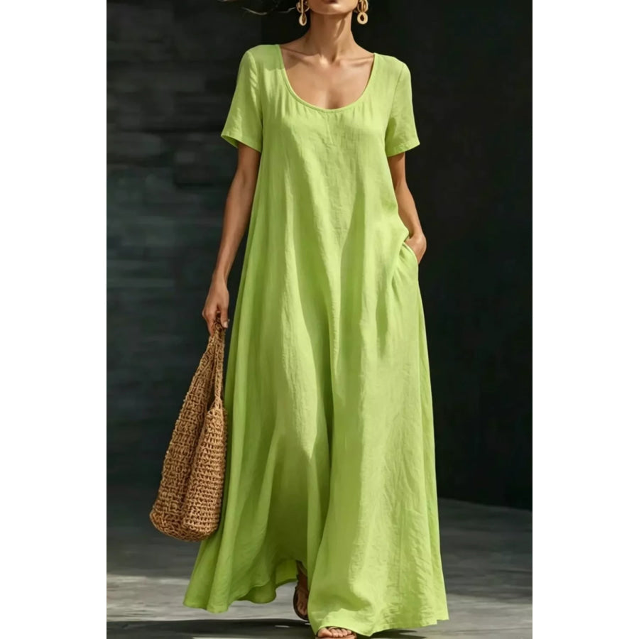 Full Size Casual Loose Short Sleeve Maxi Dress Plus Size Apparel and Accessories