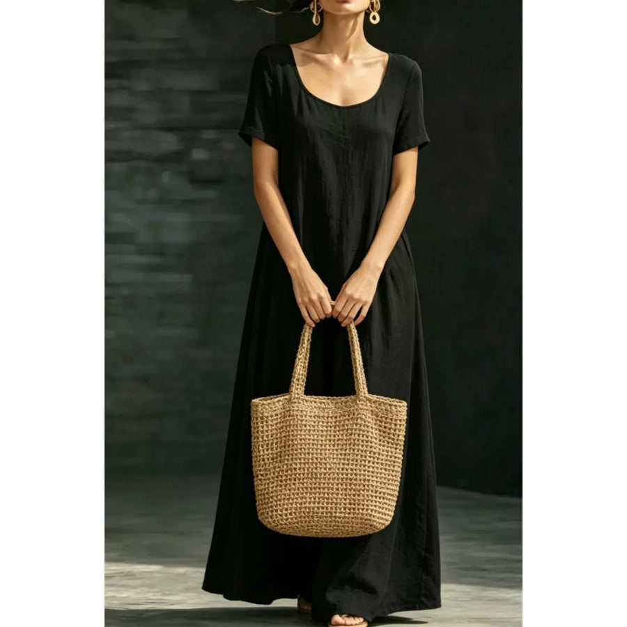 Full Size Casual Loose Short Sleeve Maxi Dress Plus Size Apparel and Accessories