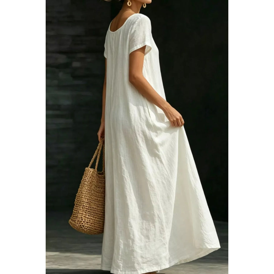Full Size Casual Loose Short Sleeve Maxi Dress Plus Size Apparel and Accessories