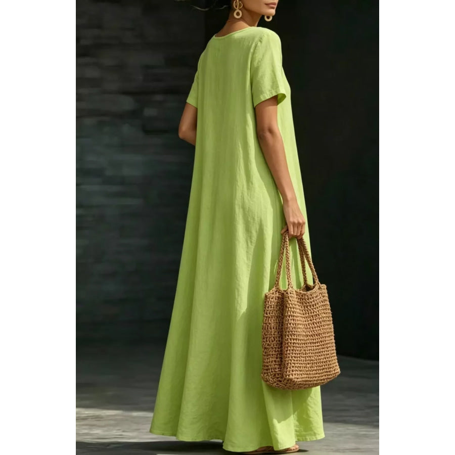Full Size Casual Loose Short Sleeve Maxi Dress Plus Size Apparel and Accessories