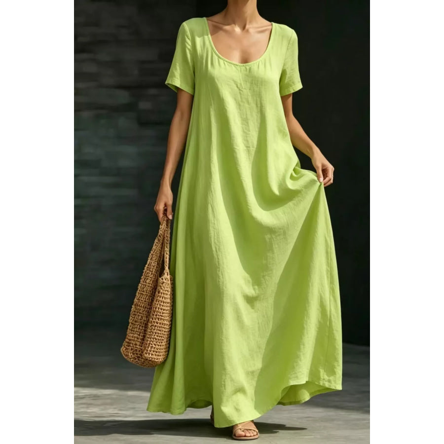 Full Size Casual Loose Short Sleeve Maxi Dress Plus Size Lime / S Apparel and Accessories