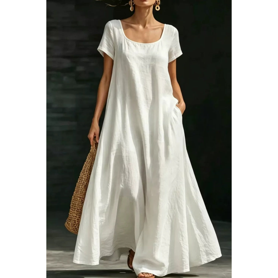 Full Size Casual Loose Short Sleeve Maxi Dress Plus Size White / S Apparel and Accessories