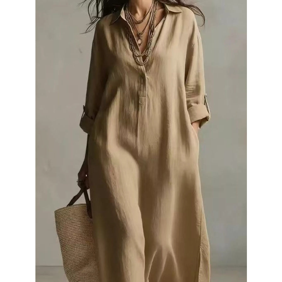 Full Size Casual Midi Shirt Dress Plus Apparel and Accessories