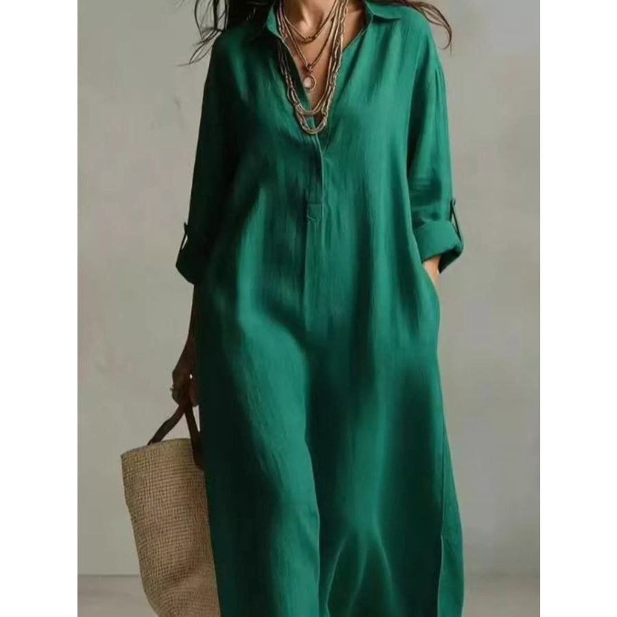 Full Size Casual Midi Shirt Dress Plus Apparel and Accessories