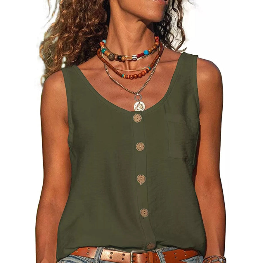 Full Size Casual Round Neck Tank Plus Army Green / S Apparel and Accessories