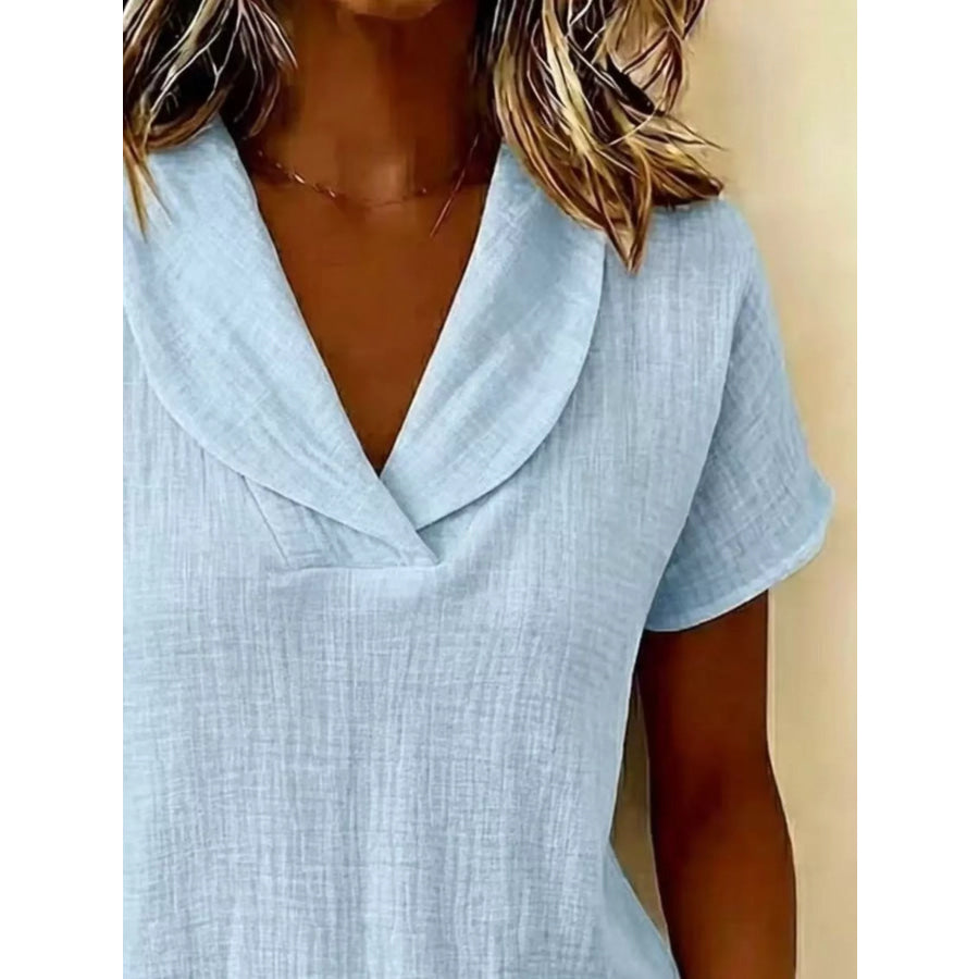 Full Size Casual Short Sleeve Textured Blouse Plus Size Apparel and Accessories