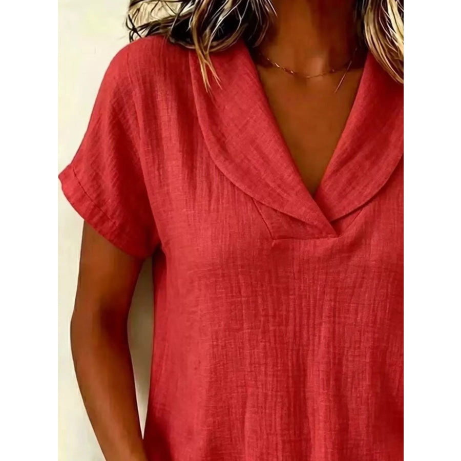Full Size Casual Short Sleeve Textured Blouse Plus Size Apparel and Accessories