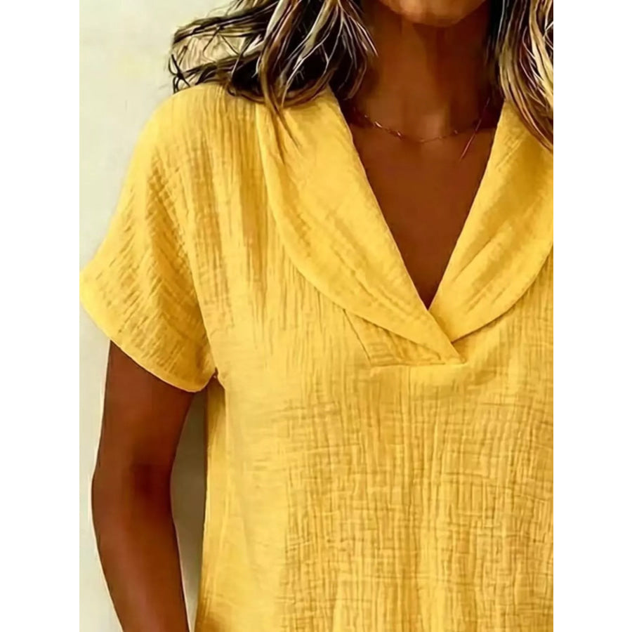 Full Size Casual Short Sleeve Textured Blouse Plus Size Apparel and Accessories