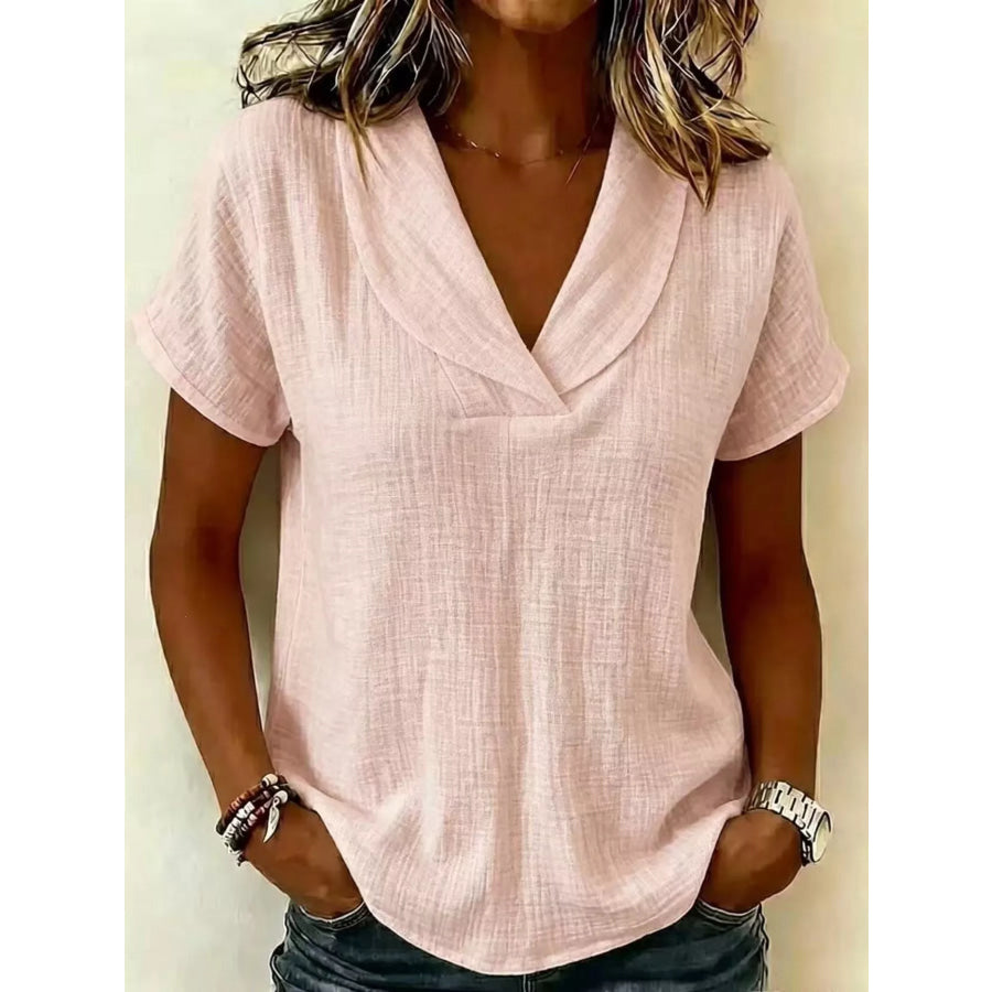 Full Size Casual Short Sleeve Textured Blouse Plus Size Lotus Color / S Apparel and Accessories