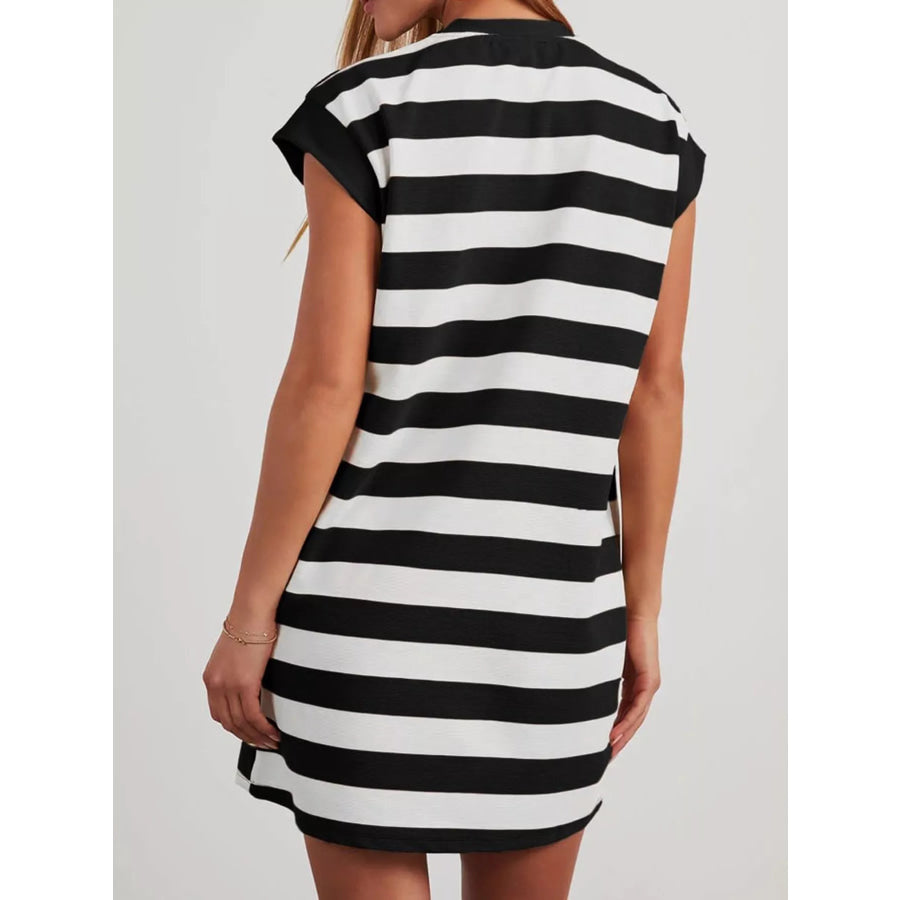 Full Size Casual Striped Short Sleeve Mini Dress Plus Size Apparel and Accessories