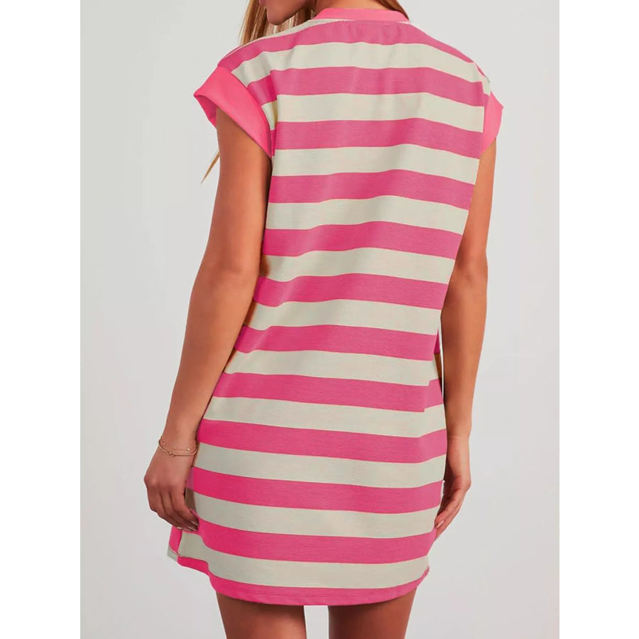 Full Size Casual Striped Short Sleeve Mini Dress Plus Size Apparel and Accessories