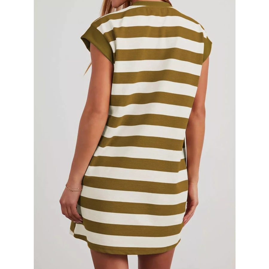 Full Size Casual Striped Short Sleeve Mini Dress Plus Size Apparel and Accessories