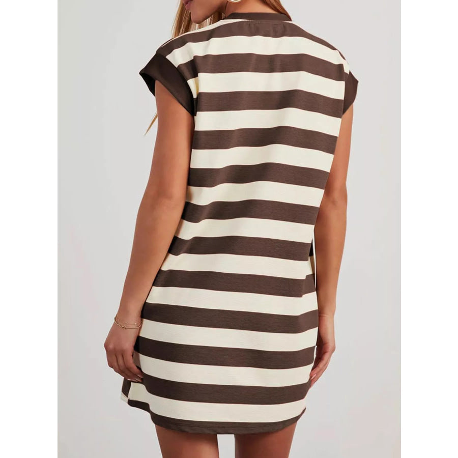 Full Size Casual Striped Short Sleeve Mini Dress Plus Size Apparel and Accessories