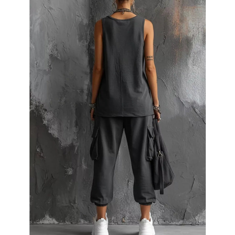 Full Size Casual Tank and Cargo Pants Set Plus Size Apparel and Accessories