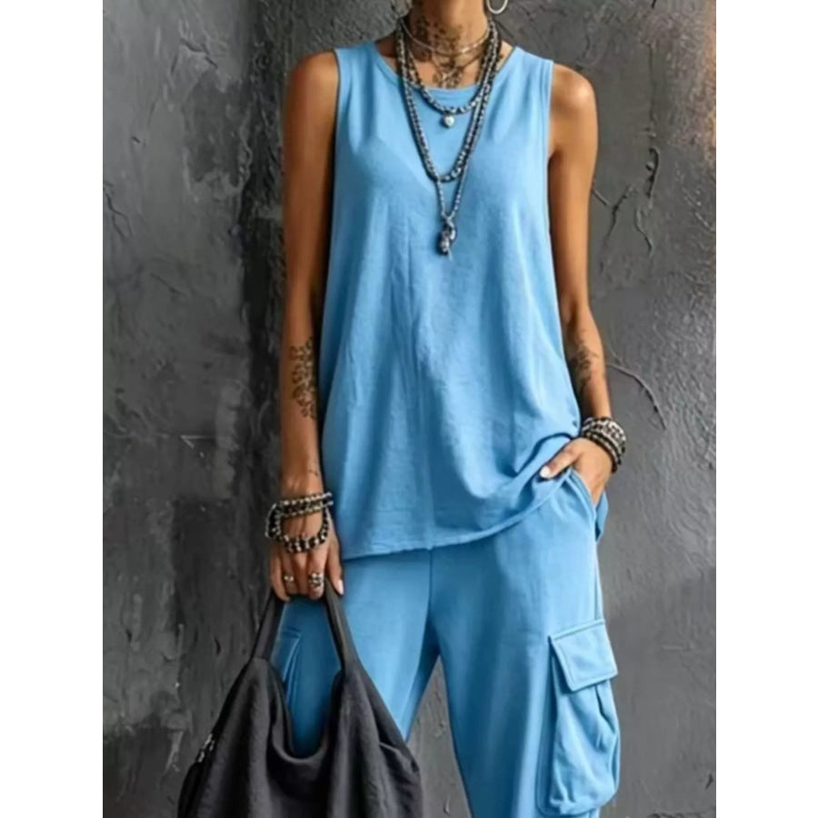 Full Size Casual Tank and Cargo Pants Set Plus Size Apparel and Accessories