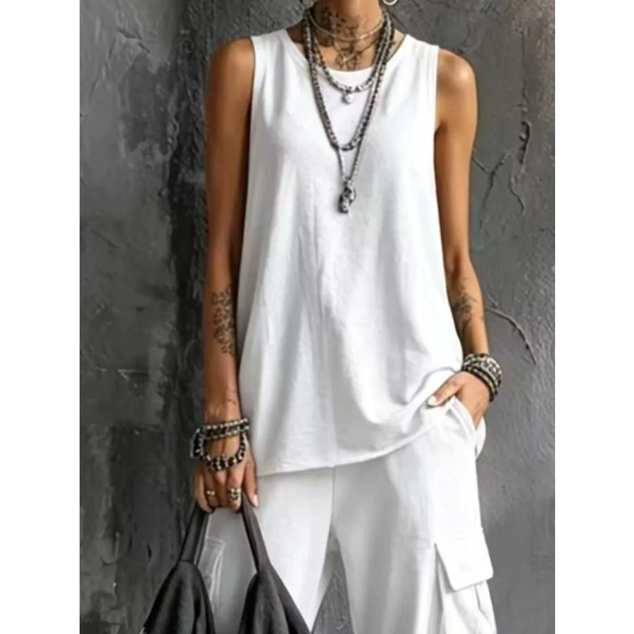 Full Size Casual Tank and Cargo Pants Set Plus Size Apparel and Accessories