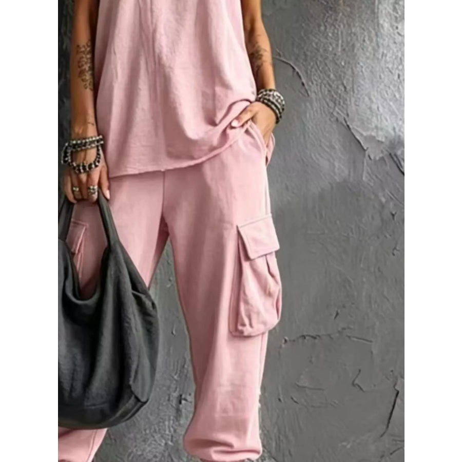 Full Size Casual Tank and Cargo Pants Set Plus Size Apparel and Accessories