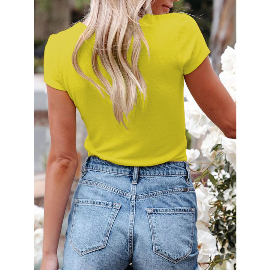 Full Size Casual V-Neck Button Detail T-Shirt Plus Size Apparel and Accessories