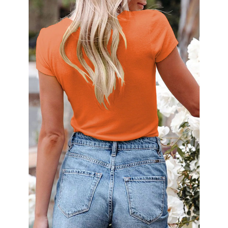Full Size Casual V-Neck Button Detail T-Shirt Plus Size Apparel and Accessories
