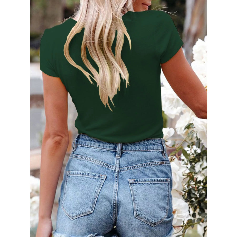 Full Size Casual V-Neck Button Detail T-Shirt Plus Size Apparel and Accessories