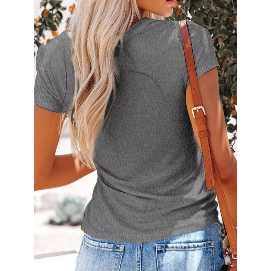 Full Size Casual V-Neck Button Detail T-Shirt Plus Size Apparel and Accessories