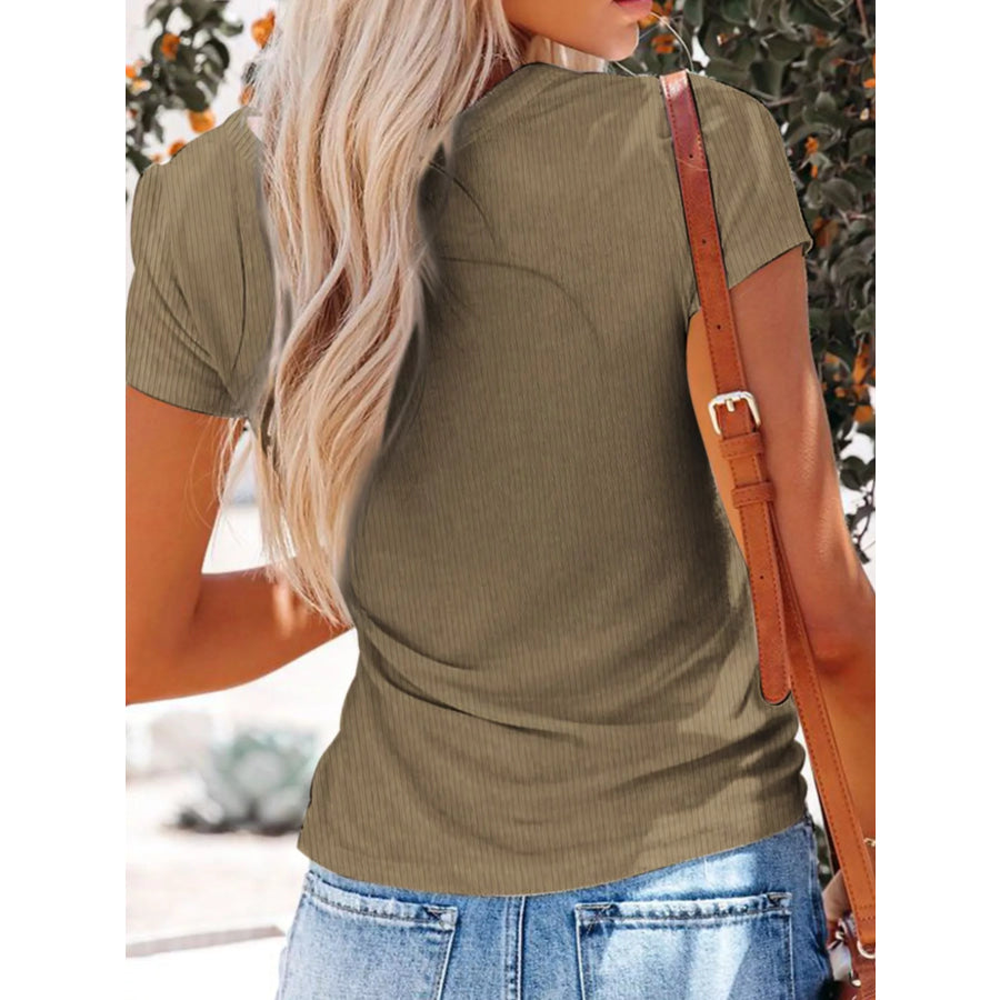 Full Size Casual V-Neck Button Detail T-Shirt Plus Size Apparel and Accessories