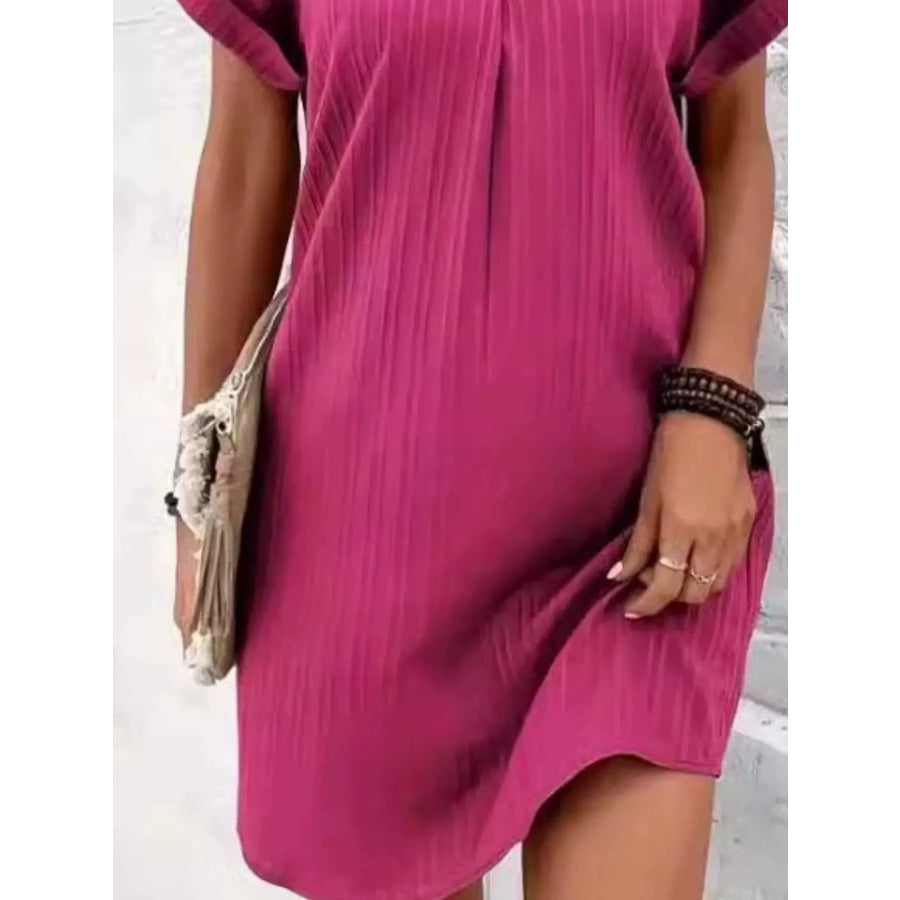 Full Size Casual V-Neck Short Sleeve Dress Plus Size Apparel and Accessories