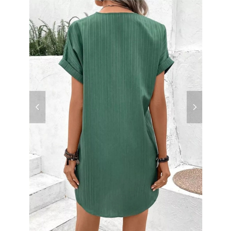 Full Size Casual V-Neck Short Sleeve Dress Plus Size Apparel and Accessories