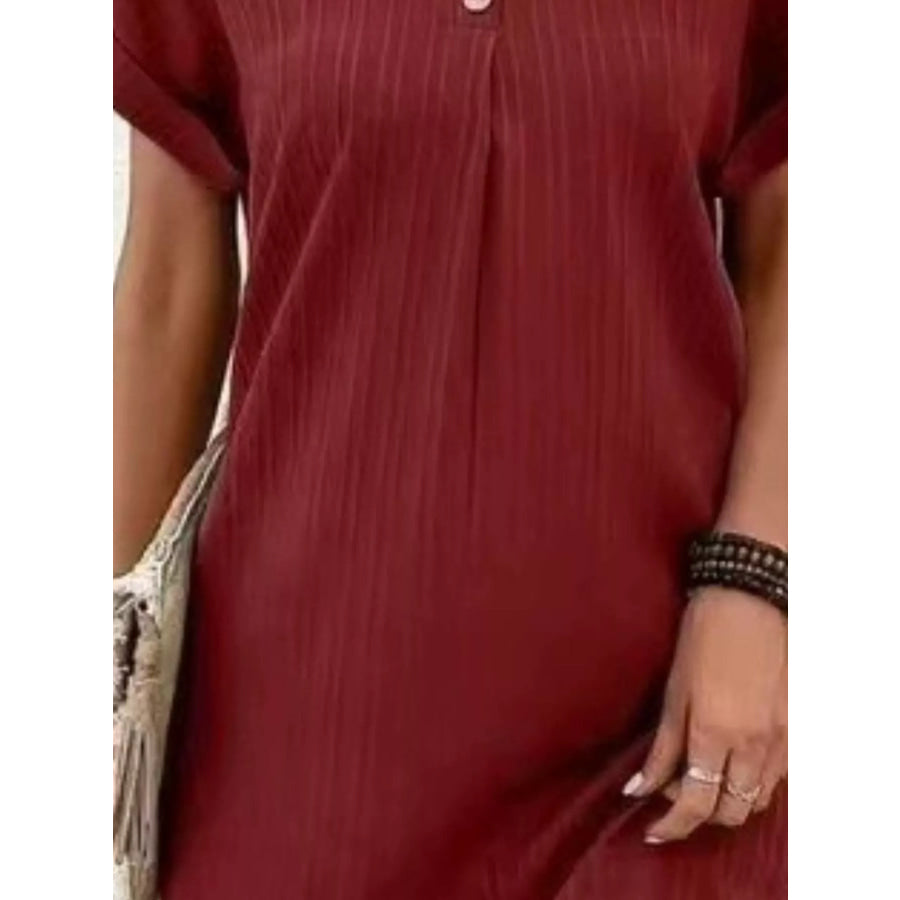 Full Size Casual V-Neck Short Sleeve Dress Plus Size Apparel and Accessories