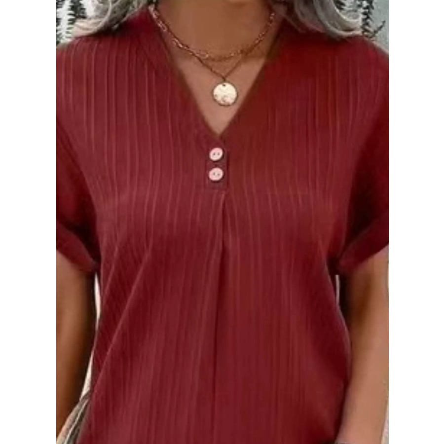 Full Size Casual V-Neck Short Sleeve Dress Plus Size Apparel and Accessories