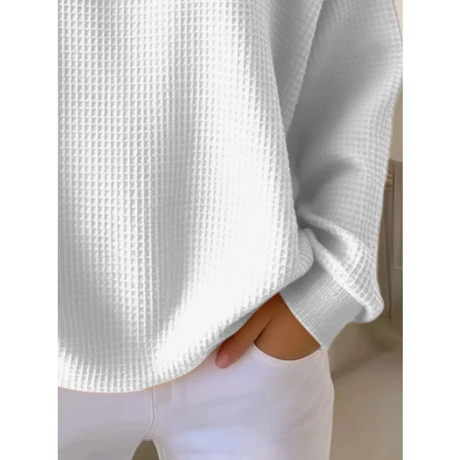 Full Size Casual Waffle Knit Button Detail Pullover Plus Size Apparel and Accessories