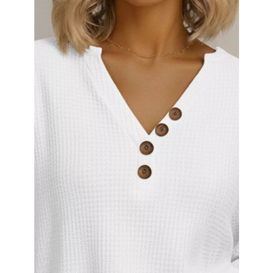 Full Size Casual Waffle Knit Long Sleeve T-Shirt Plus Size Apparel and Accessories