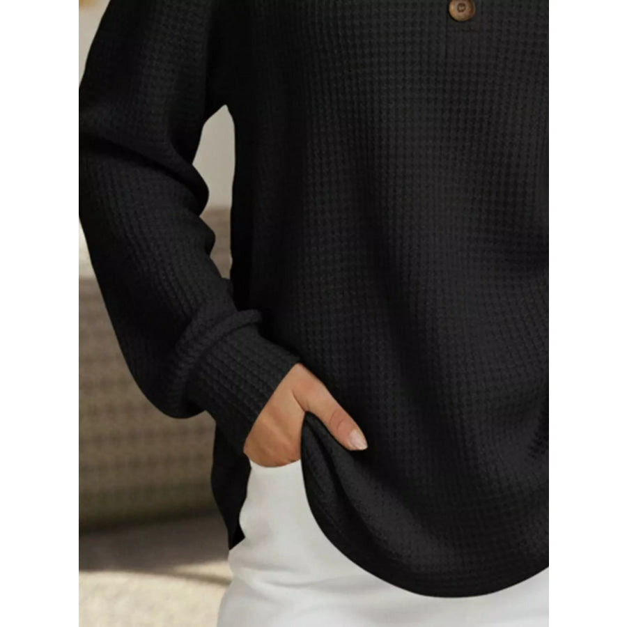Full Size Casual Waffle Knit Long Sleeve T-Shirt Plus Size Apparel and Accessories