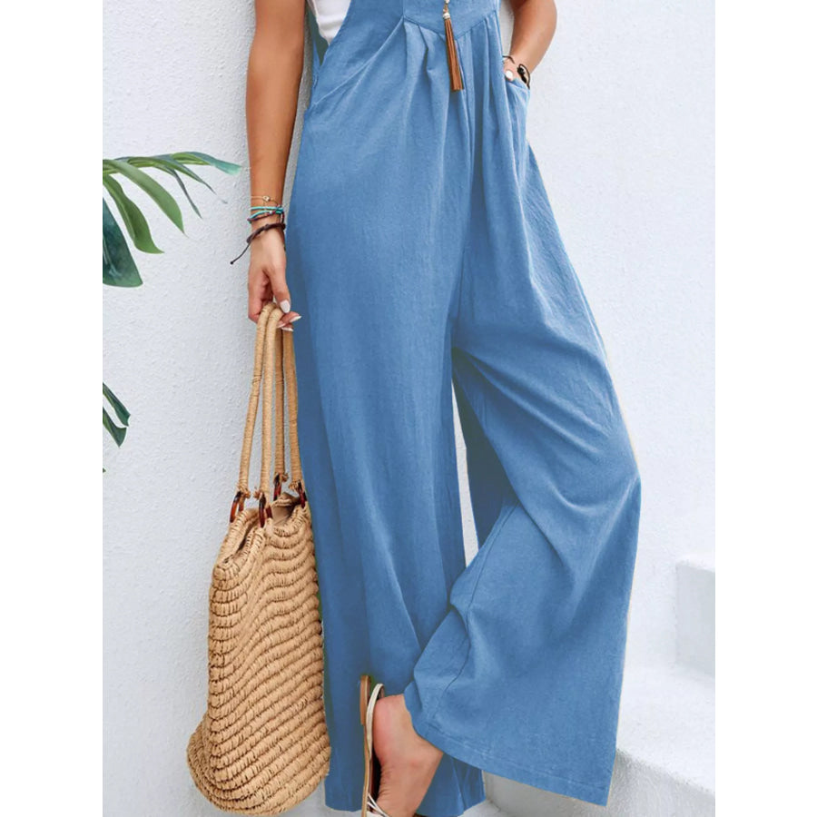 Full Size Casual Wide-Leg Overalls with Pockets Plus Size Apparel and Accessories