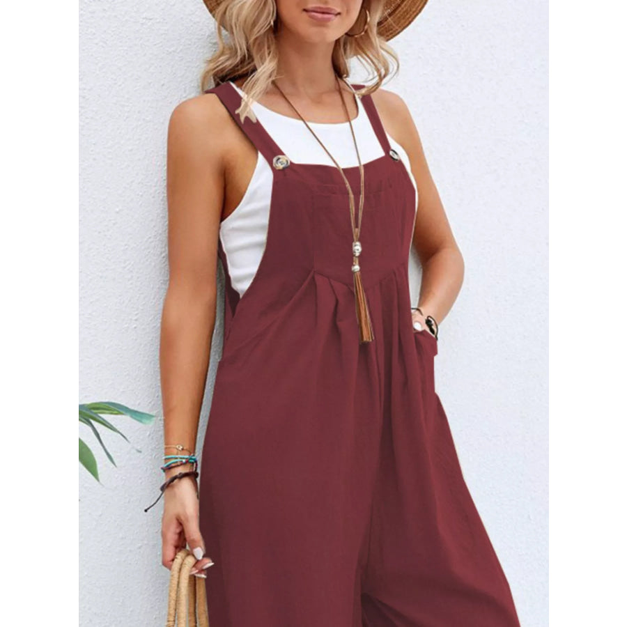 Full Size Casual Wide-Leg Overalls with Pockets Plus Size Apparel and Accessories