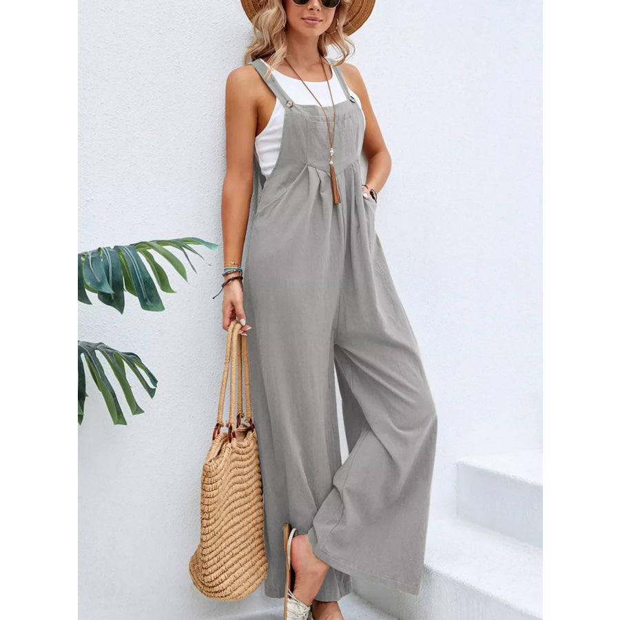 Full Size Casual Wide-Leg Overalls with Pockets Plus Size Apparel and Accessories