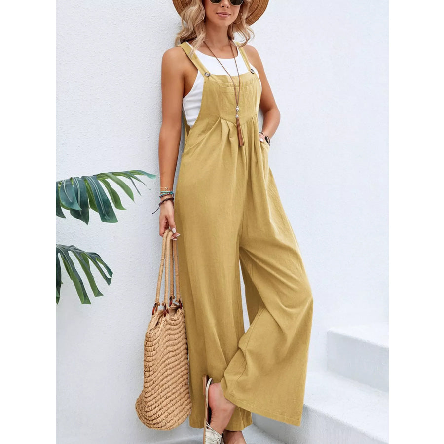 Full Size Casual Wide-Leg Overalls with Pockets Plus Size Apparel and Accessories