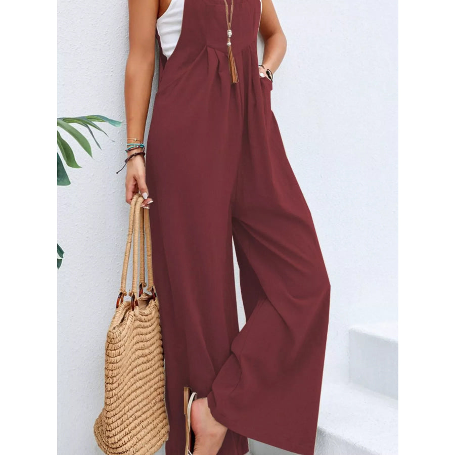 Full Size Casual Wide-Leg Overalls with Pockets Plus Size Apparel and Accessories