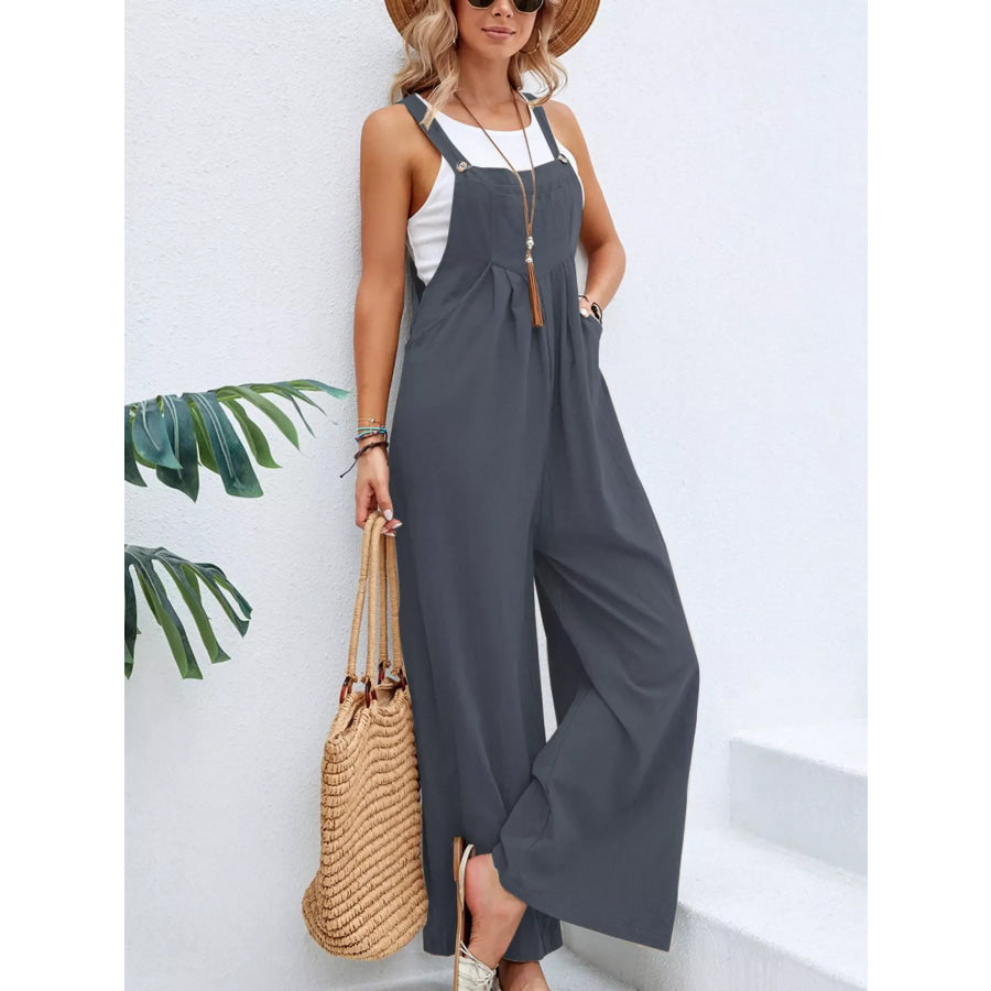 Full Size Casual Wide-Leg Overalls with Pockets Plus Size Apparel and Accessories