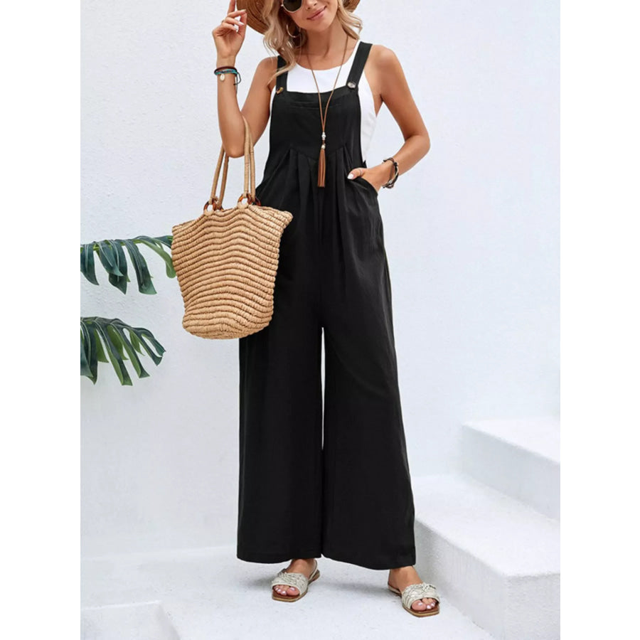 Full Size Casual Wide-Leg Overalls with Pockets Plus Size Black / S Apparel and Accessories