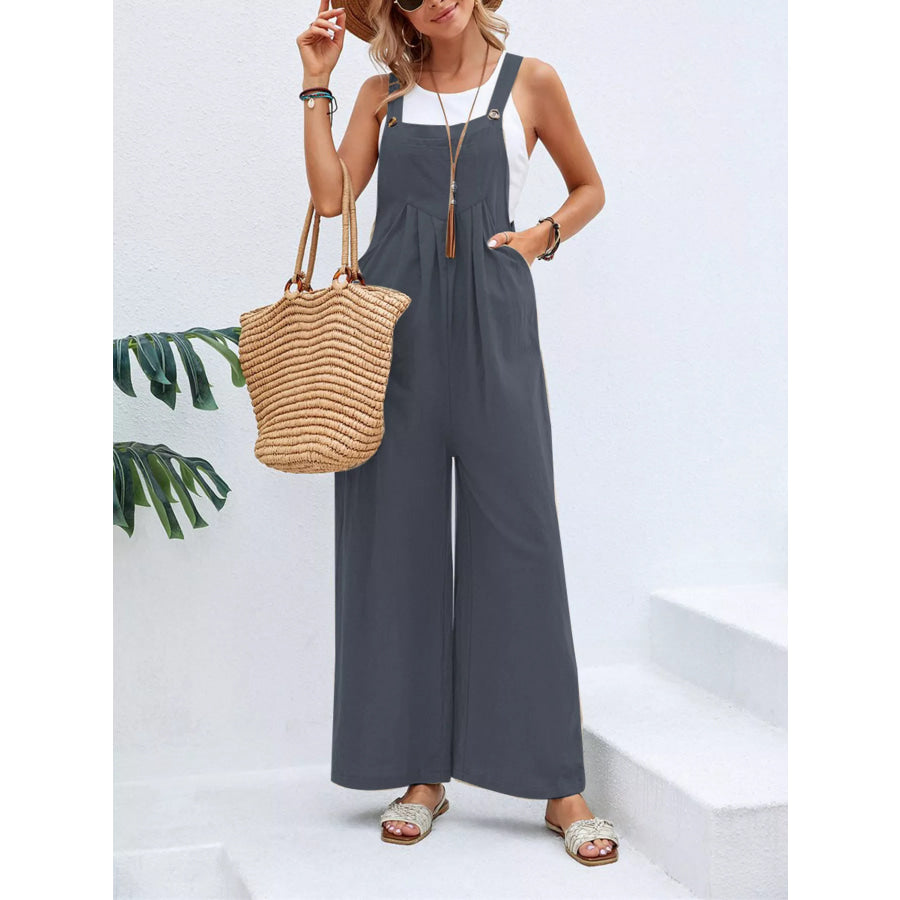 Full Size Casual Wide-Leg Overalls with Pockets Plus Size Dark Gray / S Apparel and Accessories