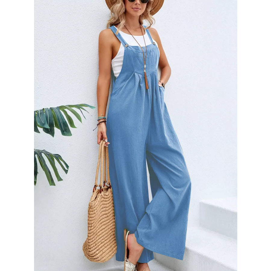 Full Size Casual Wide-Leg Overalls with Pockets Plus Size Light Blue / S Apparel and Accessories