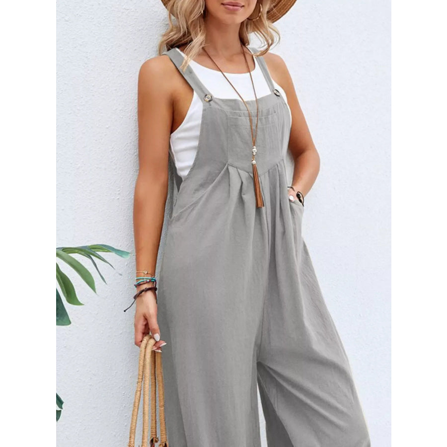 Full Size Casual Wide-Leg Overalls with Pockets Plus Size Light Gray / S Apparel and Accessories